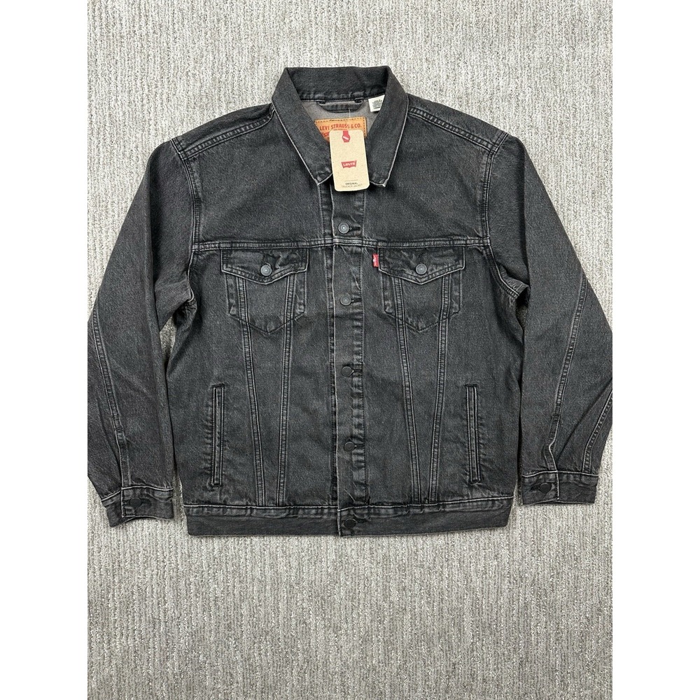 Levi's Men's Medium Denim Cotton Button Front Denim Trucker Jacket Black NWT